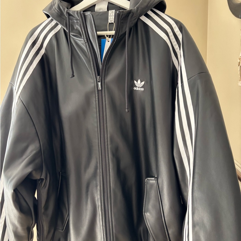 Adidas Men's Black Performance Jacket with White Stripes